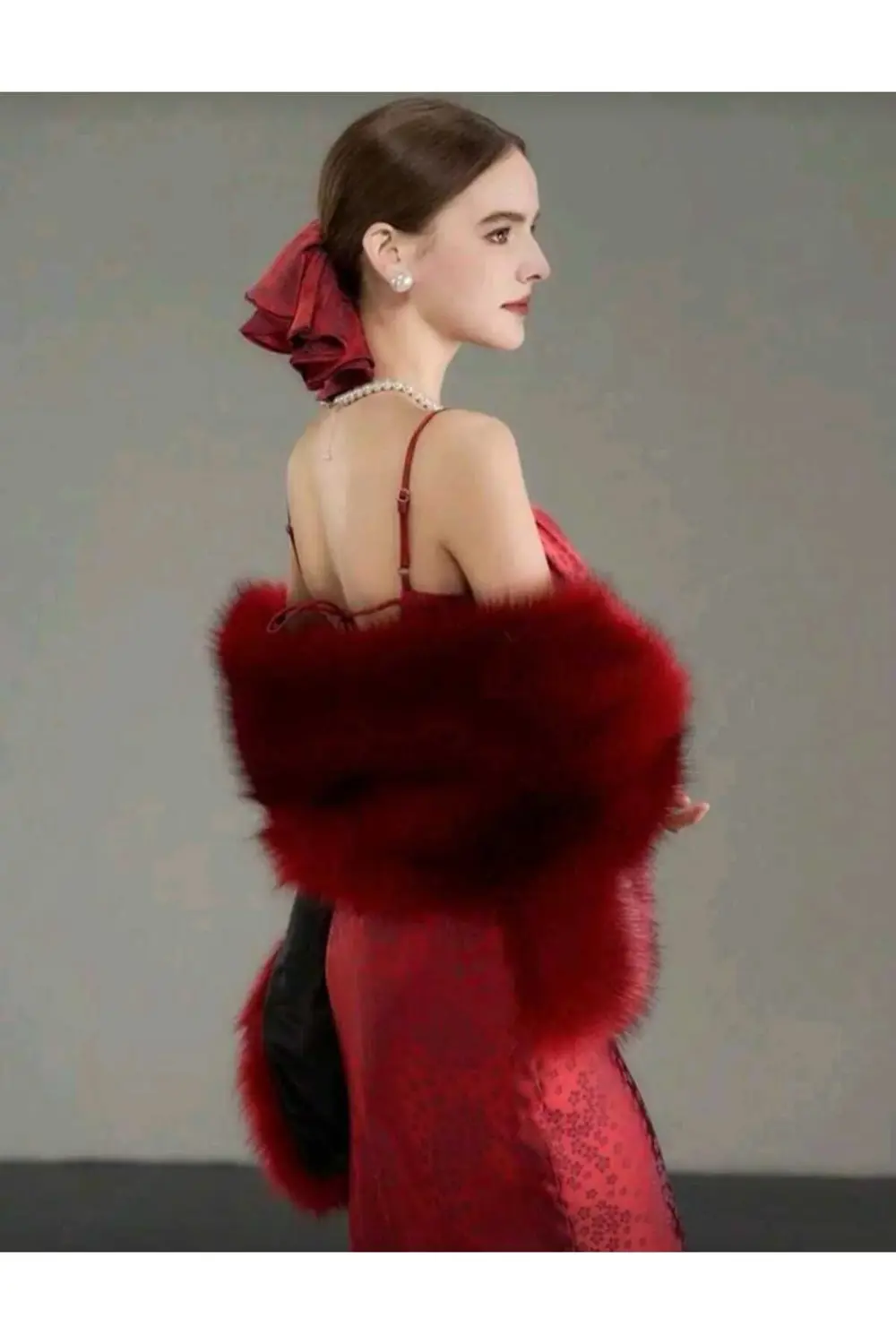 Kürk Orijinal Kırmızı Seksi Omuzluk Şık Kürk