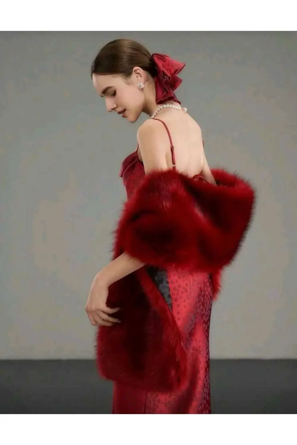 Kürk Orijinal Kırmızı Seksi Omuzluk Şık Kürk