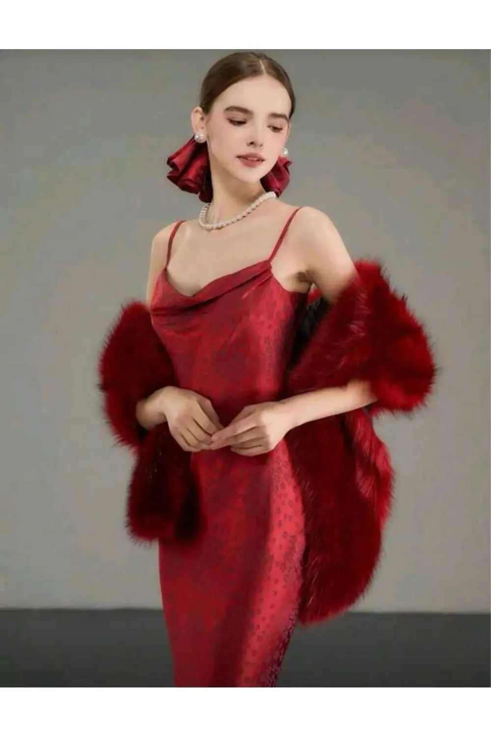 Kürk Orijinal Kırmızı Seksi Omuzluk Şık Kürk