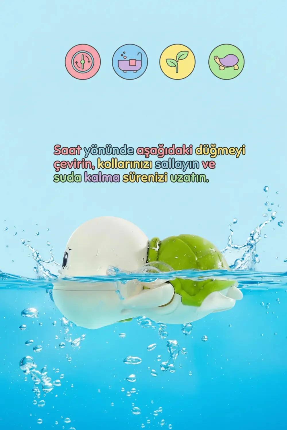 Kurmalı Kaplumbağa Bebek Banyo Oyuncağı – Suda Yüzen Sevimli Su O