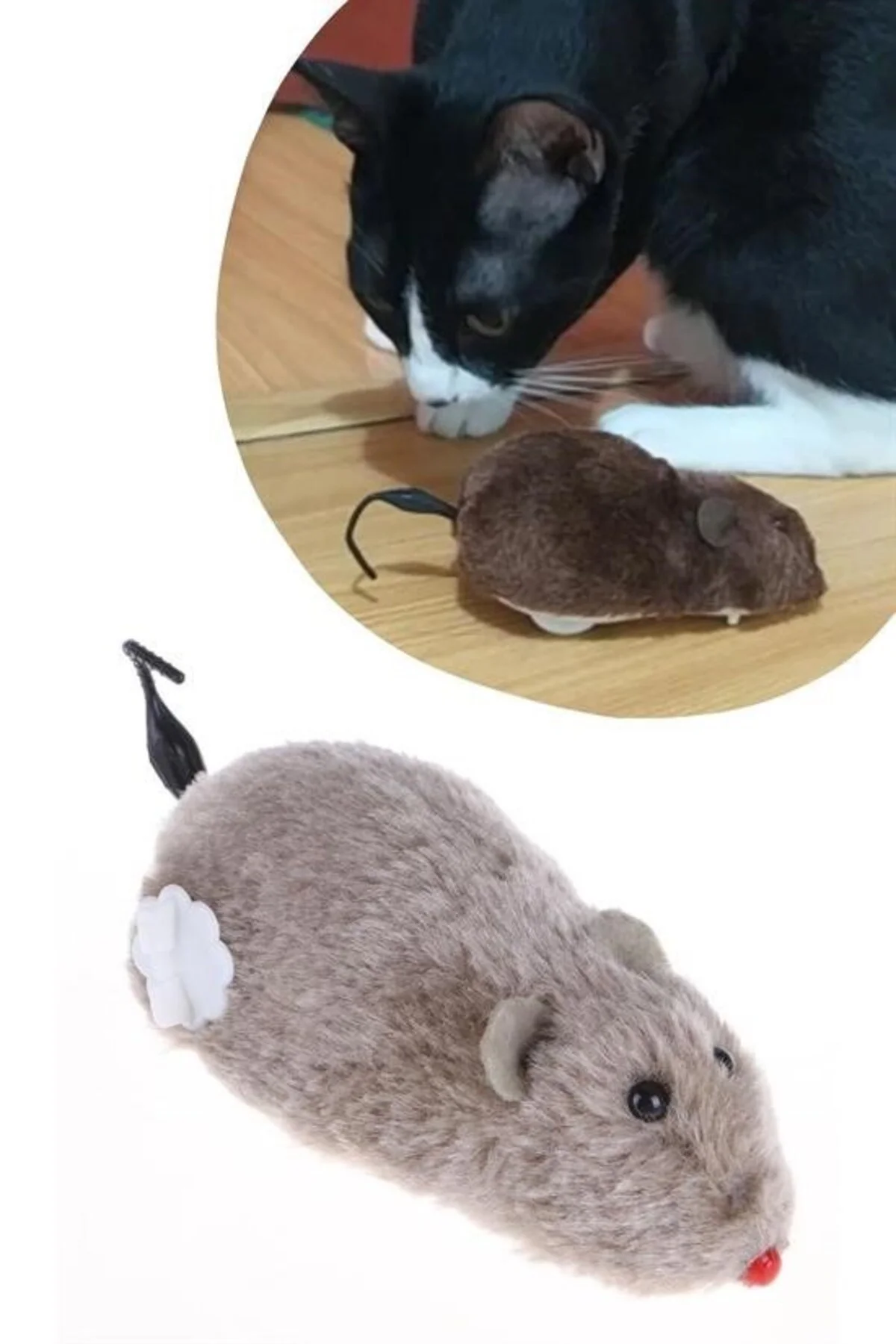 Kurmalı Kedi Eğitim Oyuncağı Tüylü Peluş Fare Yakalama İnteraktif