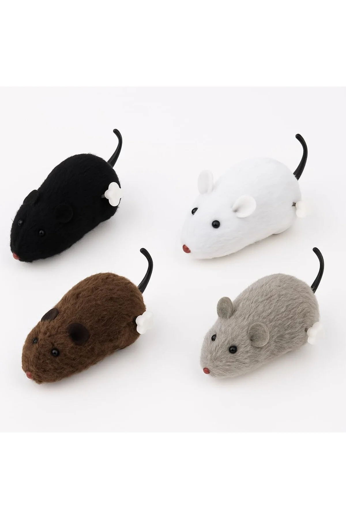 Kurmalı Kedi Oyuncağı 4’lü Set – Hareketli Fare Şeklinde Peluş Oy