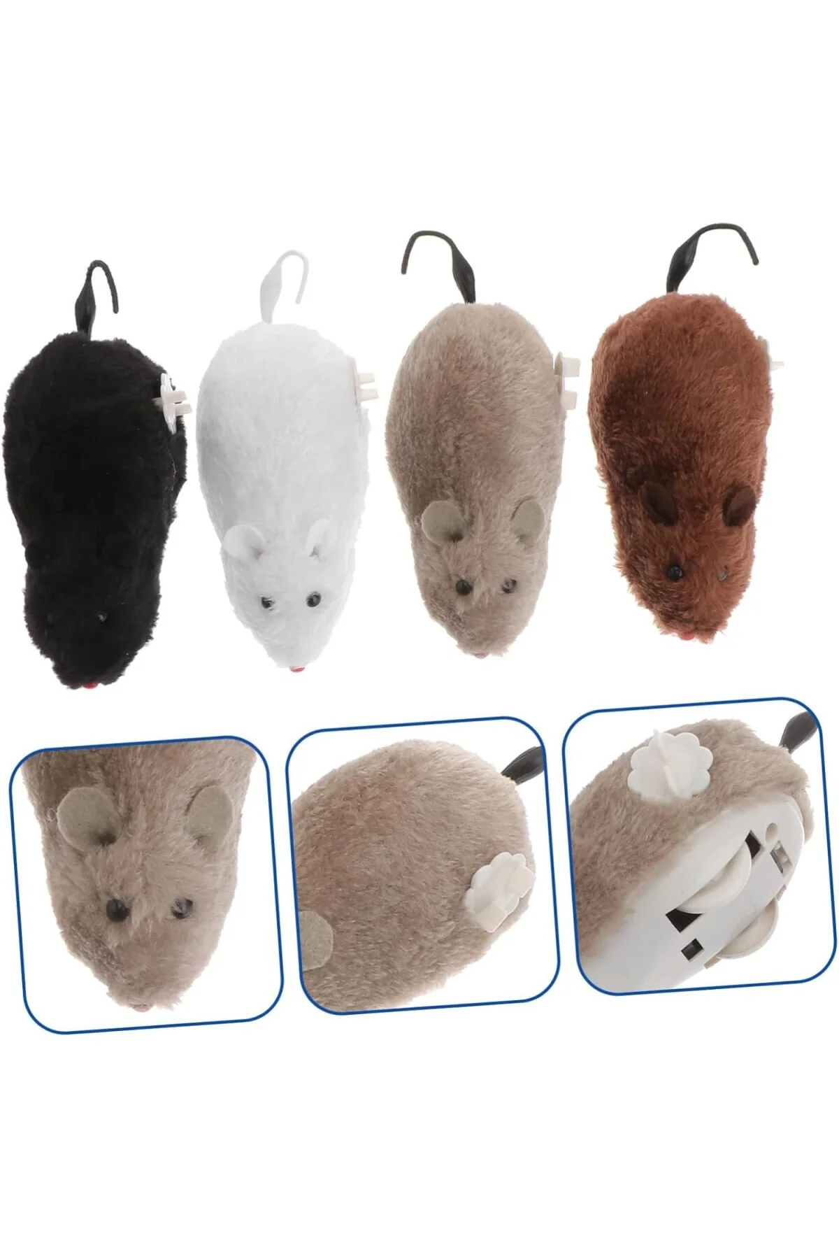 Kurmalı Kedi Oyuncağı 4’lü Set – Hareketli Fare Şeklinde Peluş Oy
