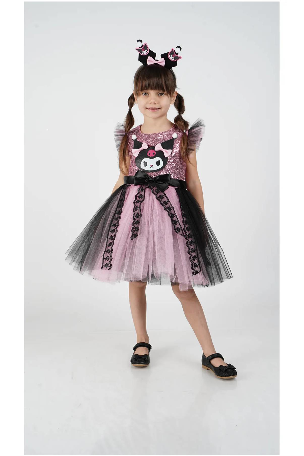 Diamondstar Kuromi Taç Aksesuarlı Pullu Baskılı  Parti Doğum Günü Kız Elbise