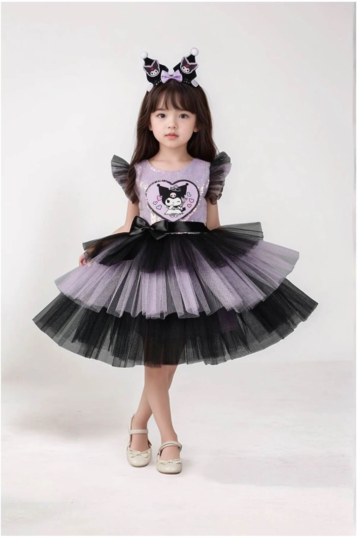 Diamondstar Kuromi Taç Aksesuarlı Pullu Baskılı  Kız Elbise 3/10 Yaş