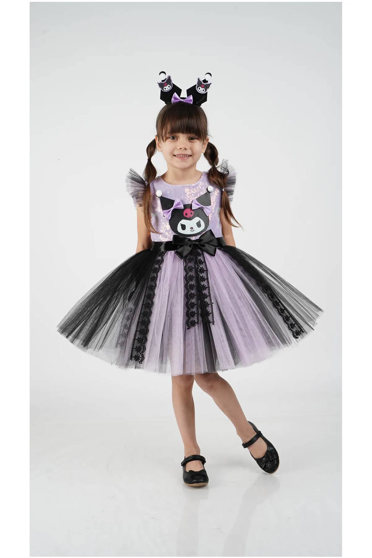 Diamondstar Kuromi Taç Aksesuarlı Pullu Baskılı  Parti Doğum Günü Kız Elbise