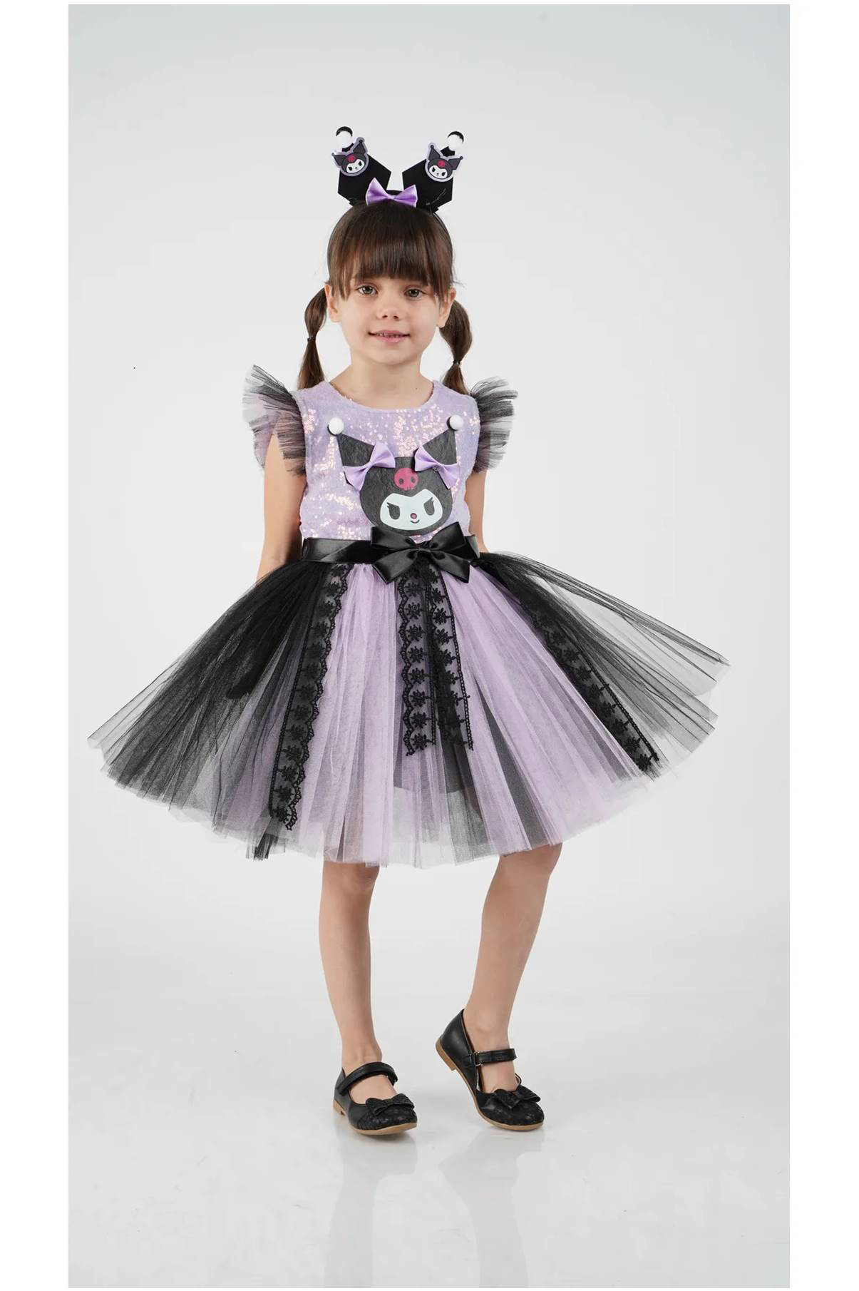 Diamondstar Kuromi Taç Aksesuarlı Pullu Baskılı  Parti Doğum Günü Kız Elbise