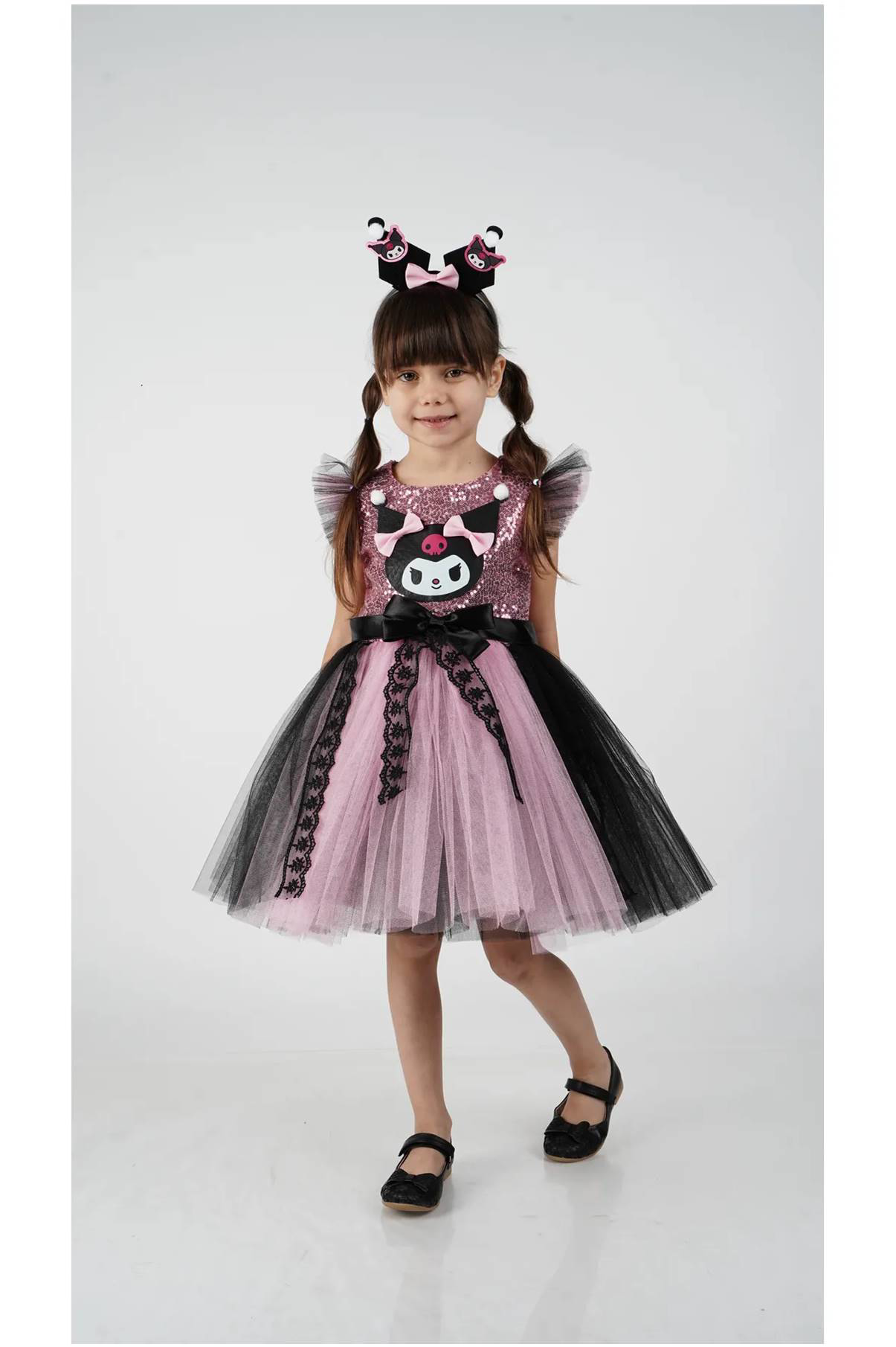 Diamondstar Kuromi Taç Aksesuarlı Pullu Baskılı  Parti Doğum Günü Kız Elbise