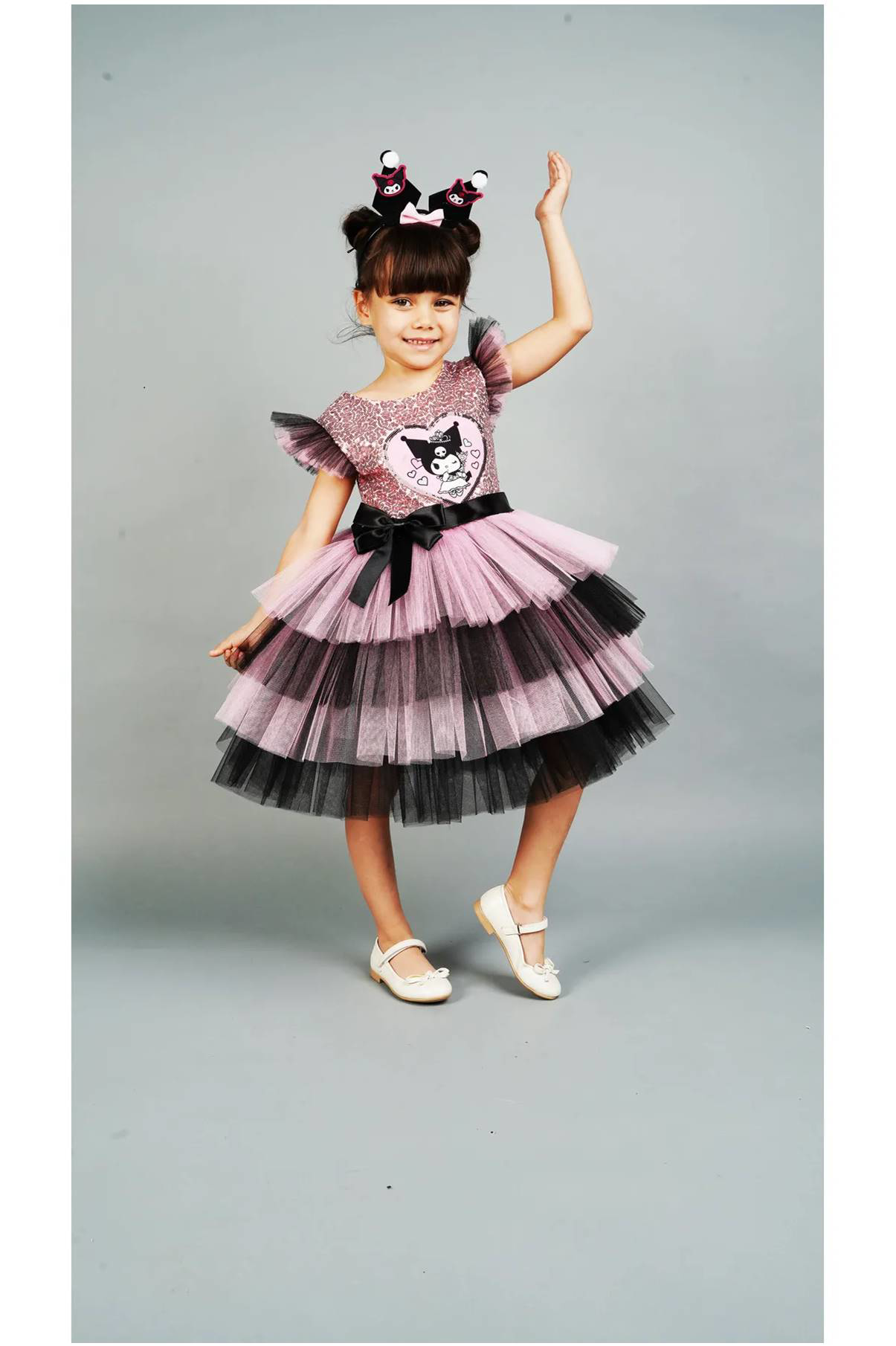 Diamondstar Kuromi Taç Aksesuarlı Pullu Baskılı  Doğum Günü Kız Elbise 3/10 Y