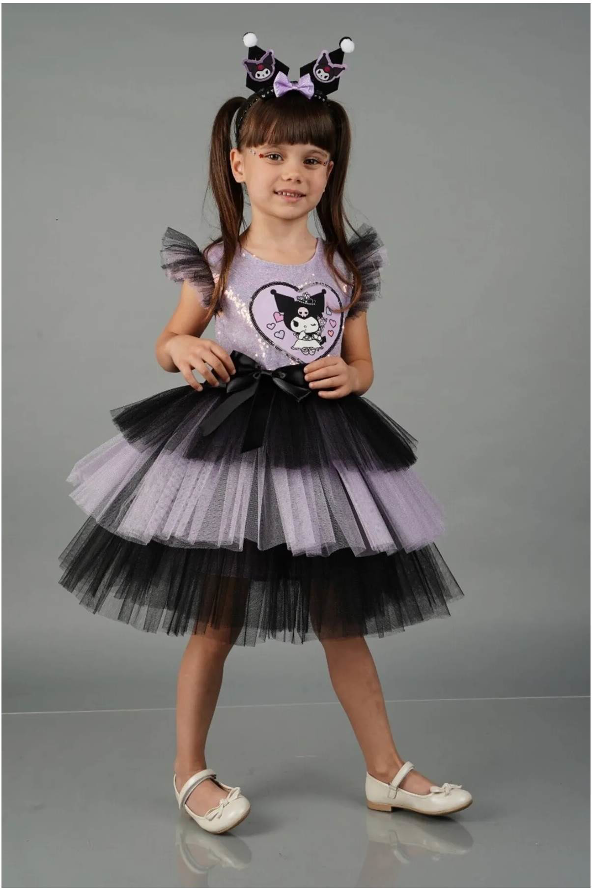 Diamondstar Kuromi Taç Aksesuarlı Pullu Baskılı  Kız Elbise 3/10 Yaş