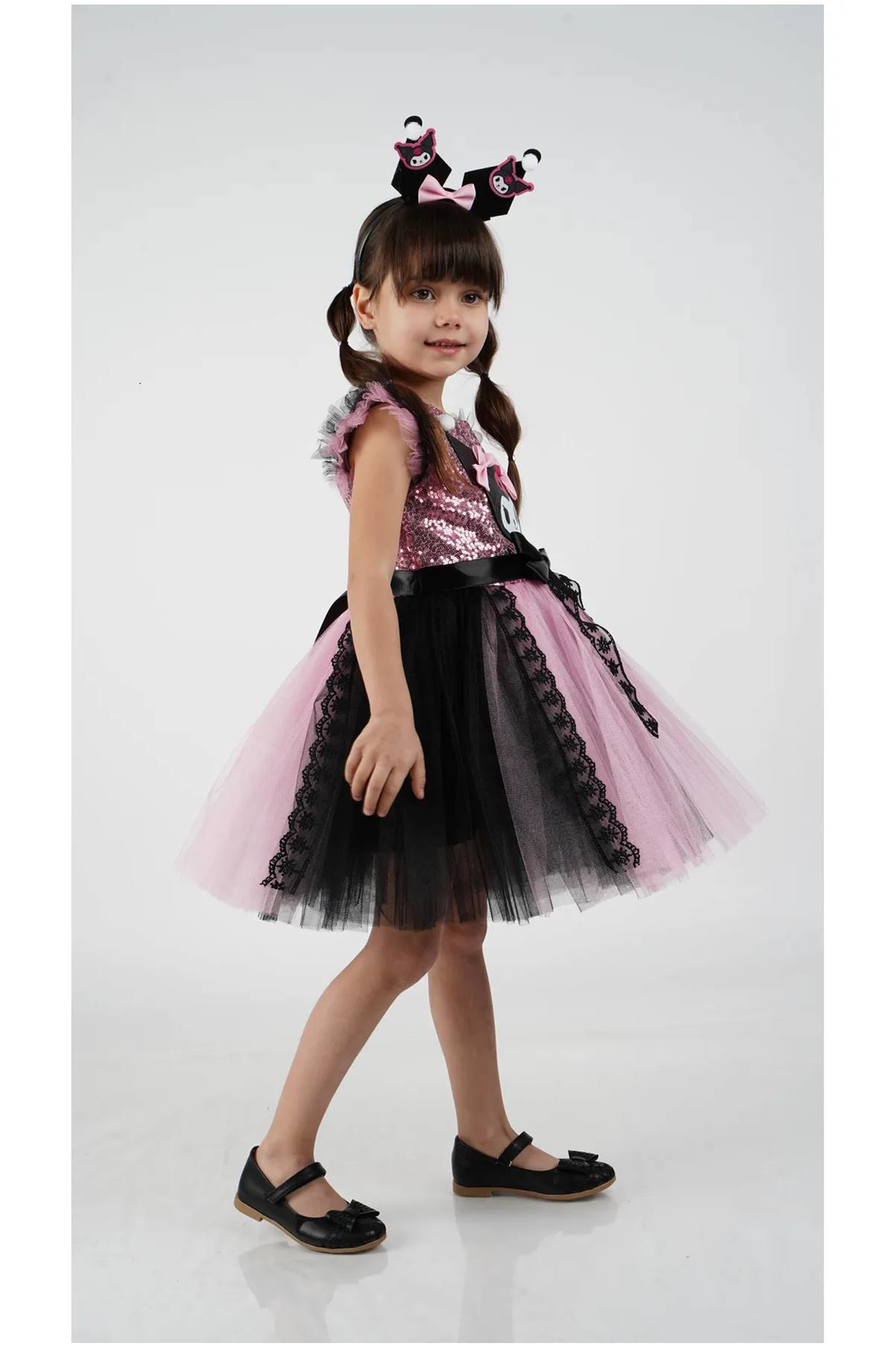 Diamondstar Kuromi Taç Aksesuarlı Pullu Baskılı  Parti Doğum Günü Kız Elbise