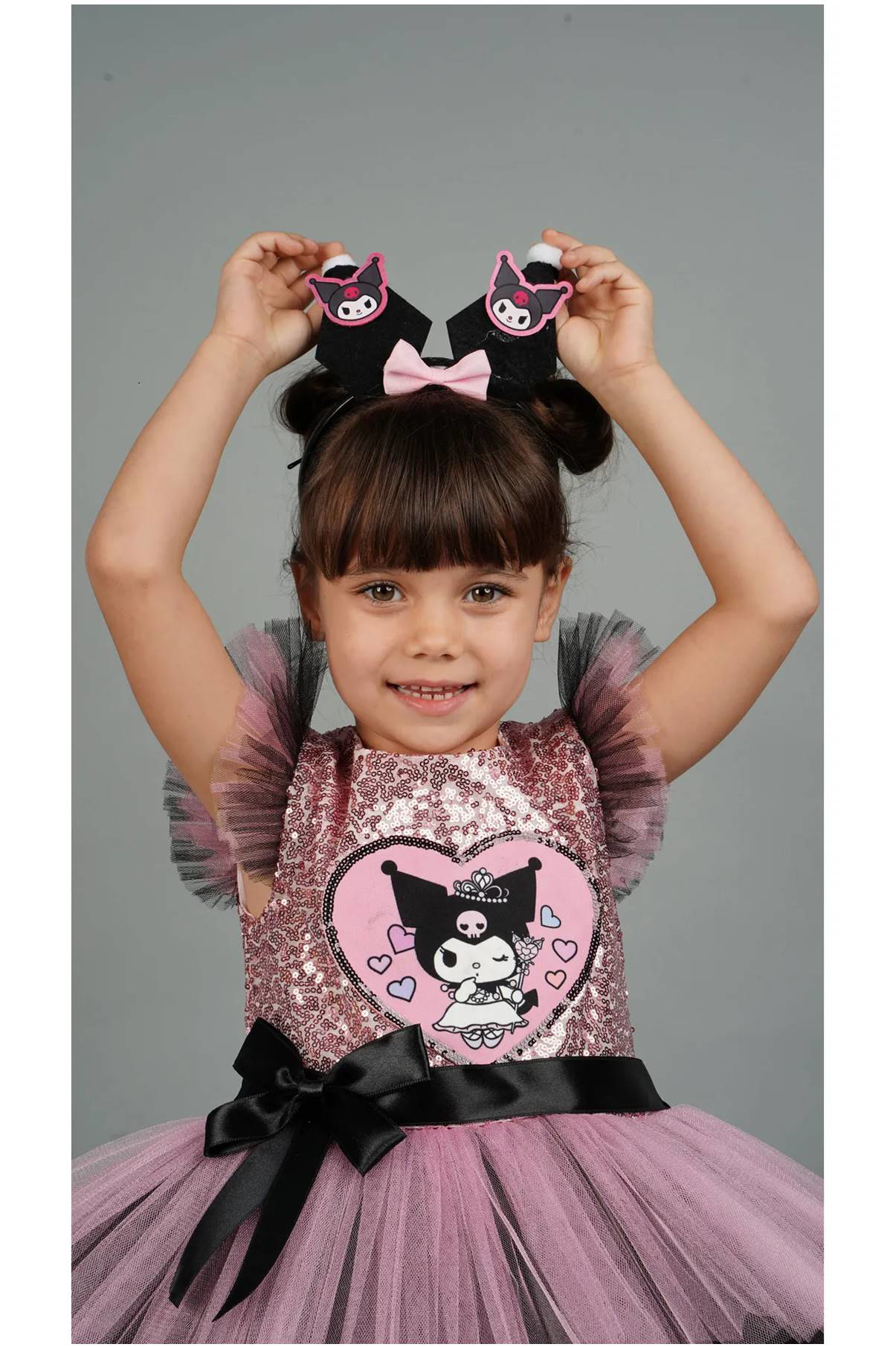 Diamondstar Kuromi Taç Aksesuarlı Pullu Baskılı  Doğum Günü Kız Elbise 3/10 Y