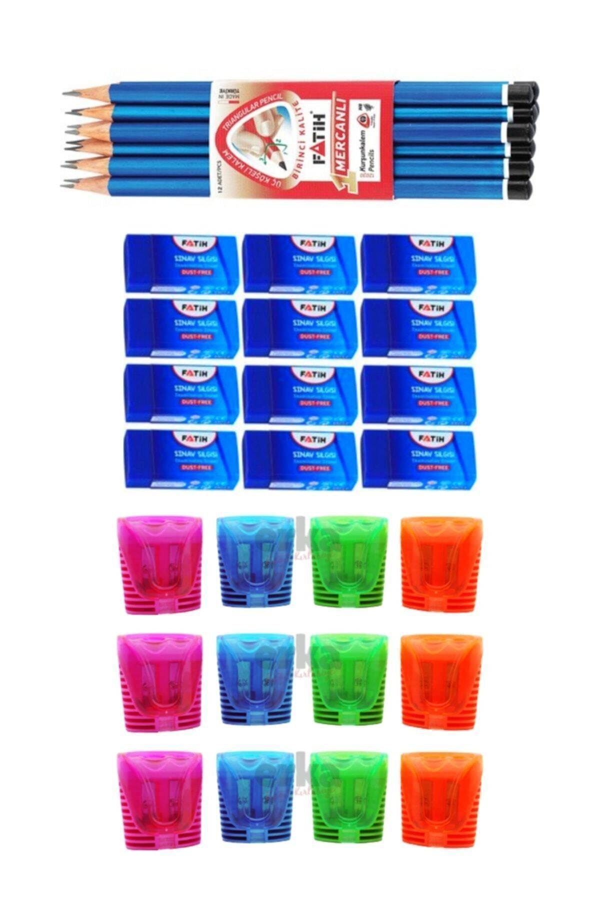 Fatih Kurşun Kalem Mercanlı 12 Adet + Sınav Silgisi 12 Adet + Kalemtraş