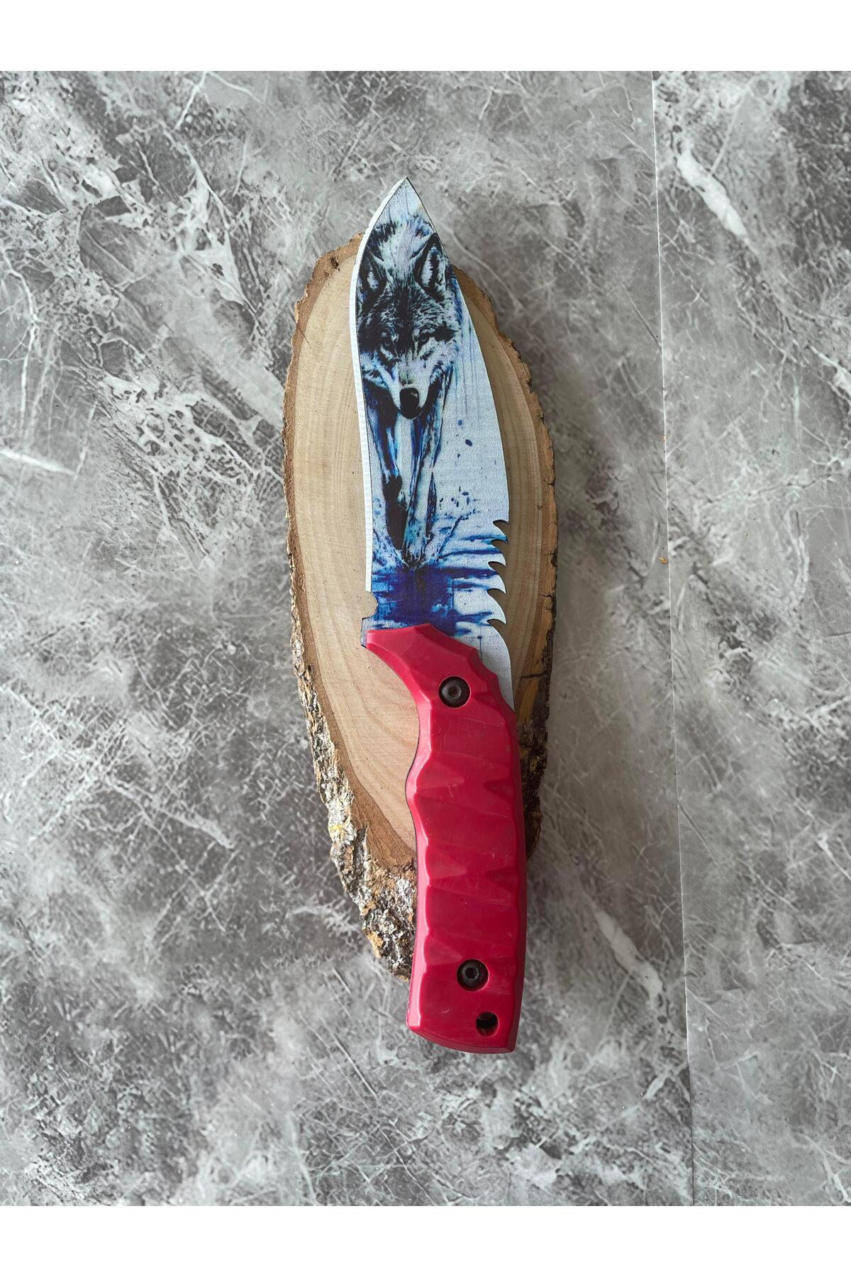 Kurt Kaplama Çelik Kamp Bıçağı – Kırmızı Kompakt Kabze, Özel Kılı