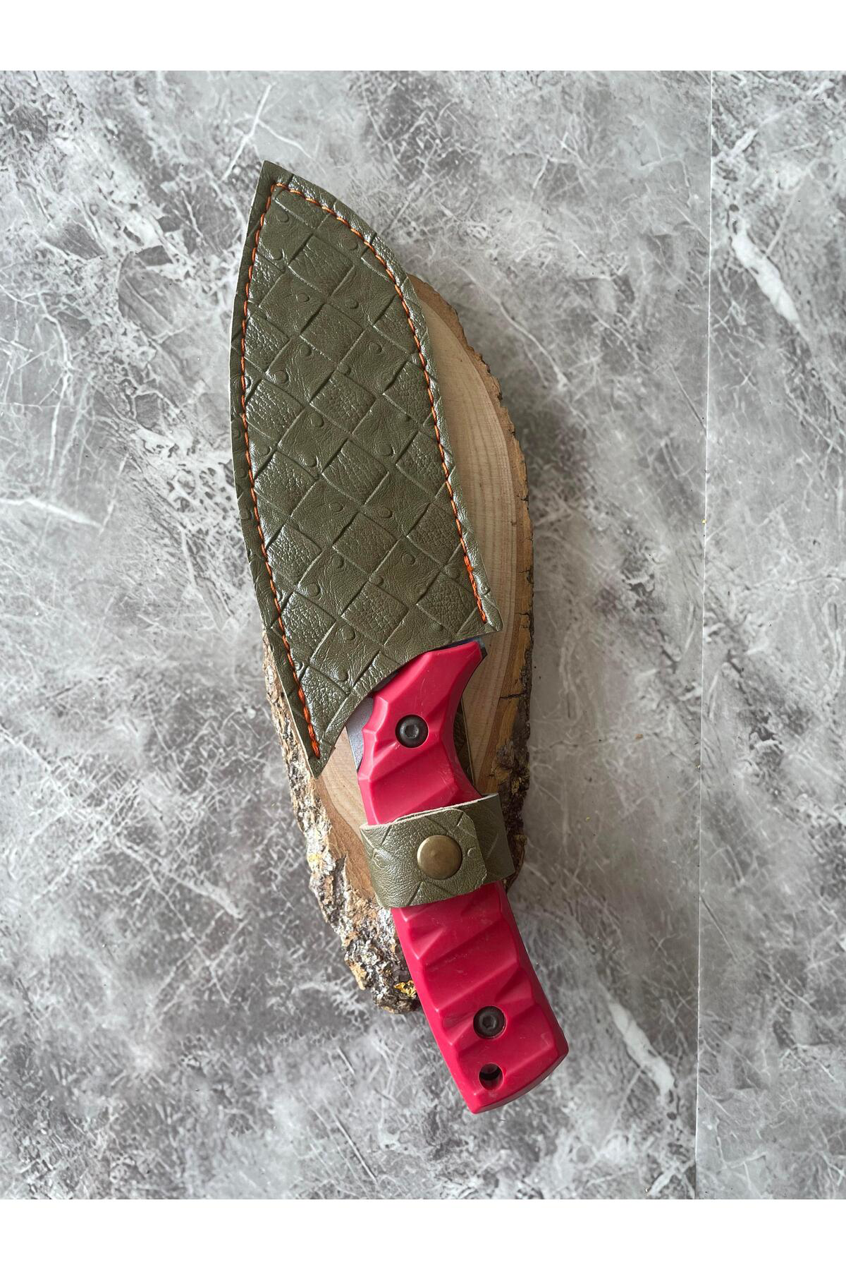 Kurt Kaplama Çelik Kamp Bıçağı – Kırmızı Kompakt Kabze, Özel Kılı