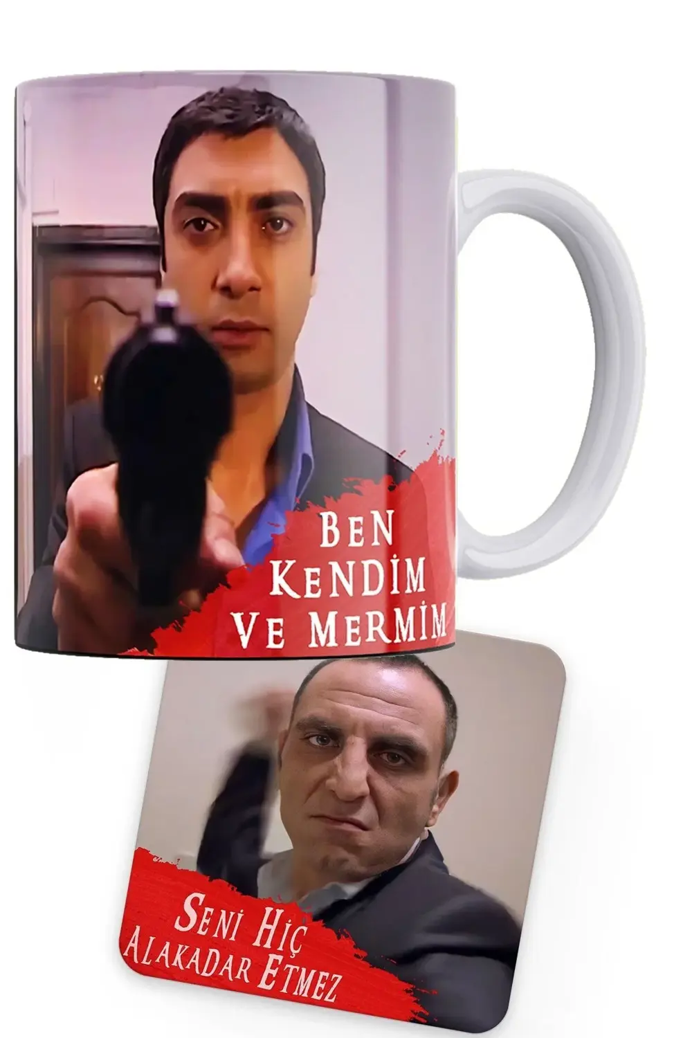 Kurtlar Vadisi Serisi Polat Alemdar Baskılı Porselen Kupa, Ahşap