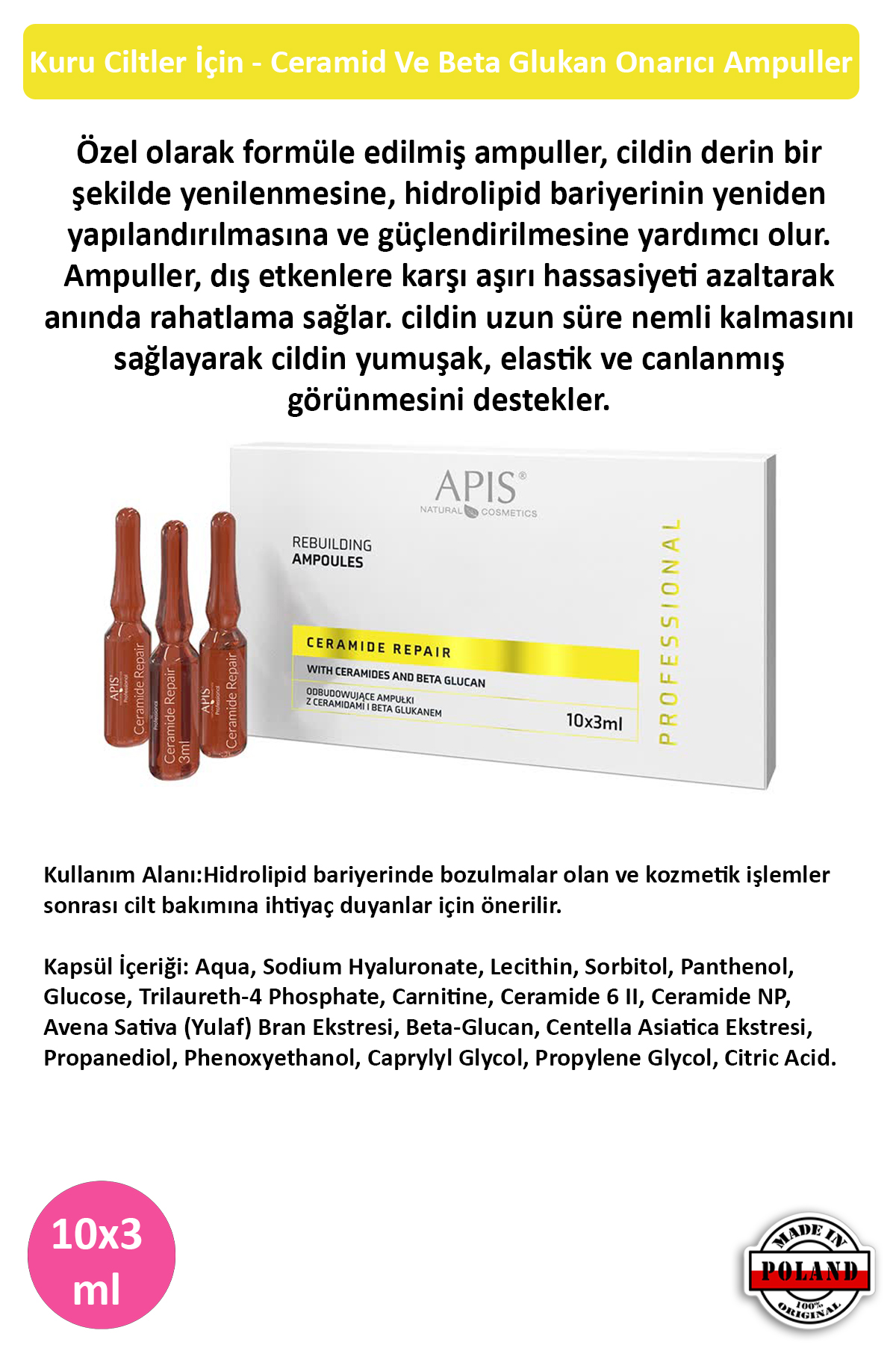 Apis Natural Cosmetics Kuru Ciltler İçin - Ceramid Ve Beta Glukan Onarici Ampuller - 10