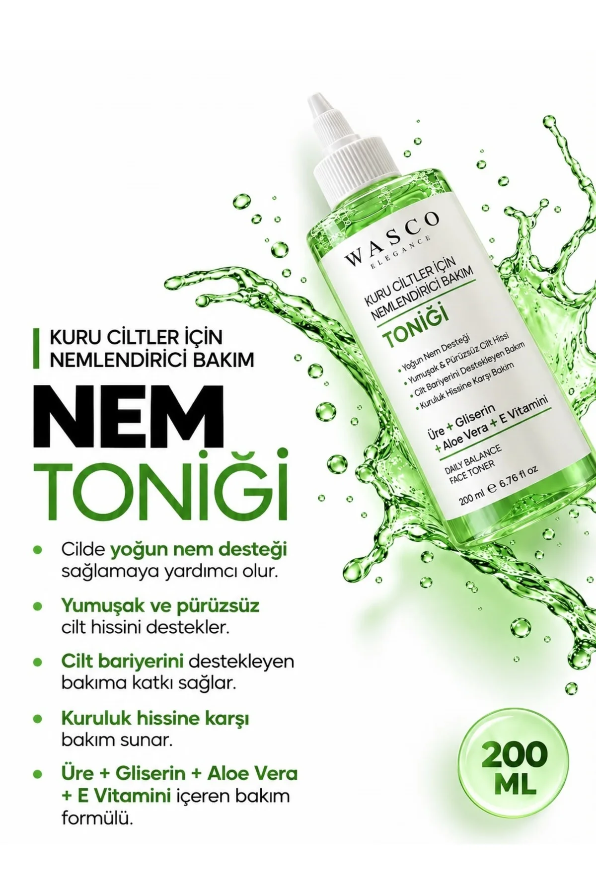 Kuru Ciltler İçin Yoğun Nemlendirici Bakım Toniği Üre - Gliserin - Aloe Vera - E Vitamini 200 ml - Görsel 5
