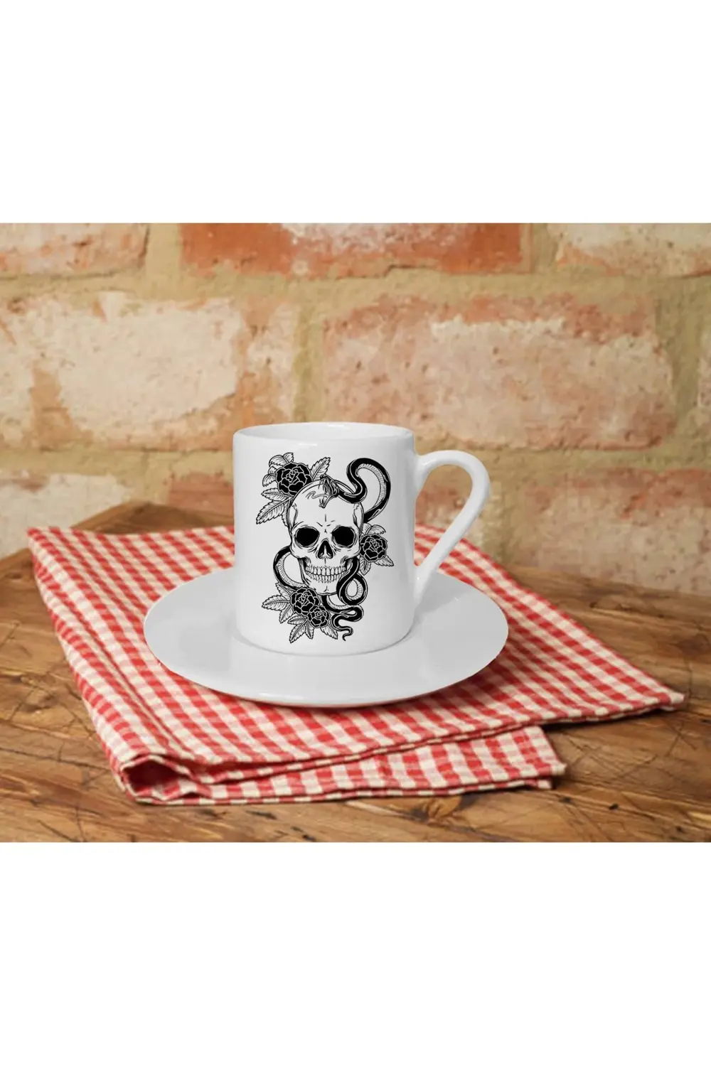 Kuru Kafa Baskılı Beyaz Türk Kahvesi Fincanı