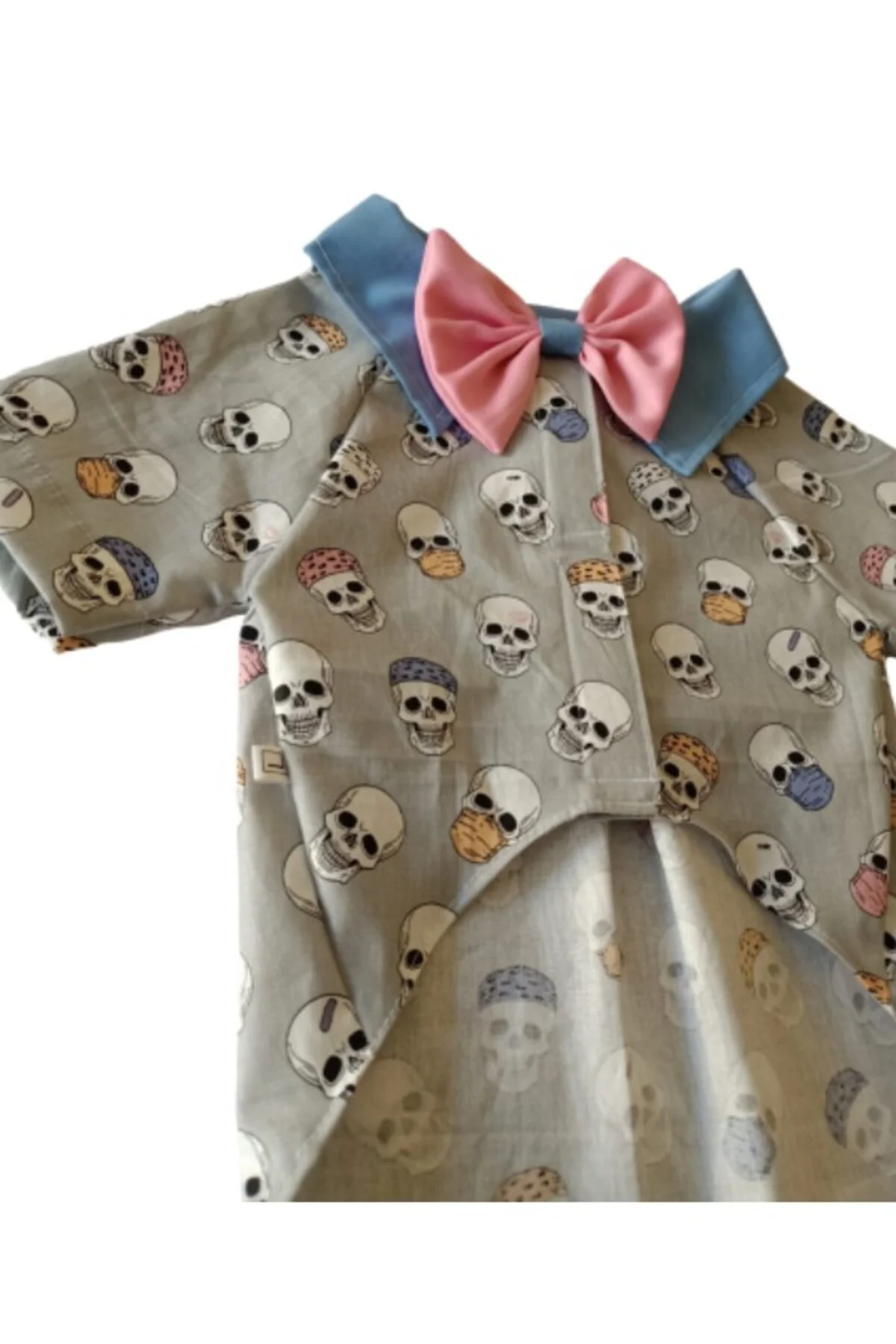 Kuru Kafa Desenli Papyonlu Gri Kedi Köpek Kıyafeti Elbisesi