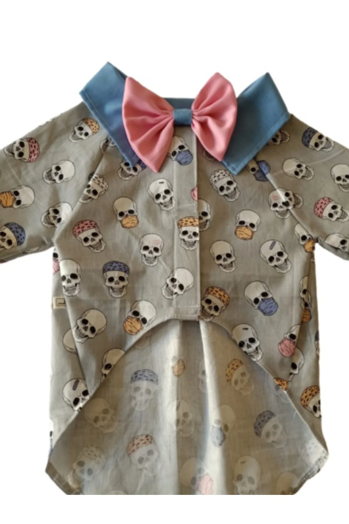 Kuru Kafa Desenli Papyonlu Gri Kedi Köpek Kıyafeti Elbisesi