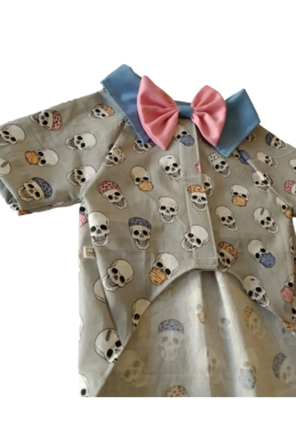 Kuru Kafa Desenli Papyonlu Gri Kedi Köpek Kıyafeti Elbisesi