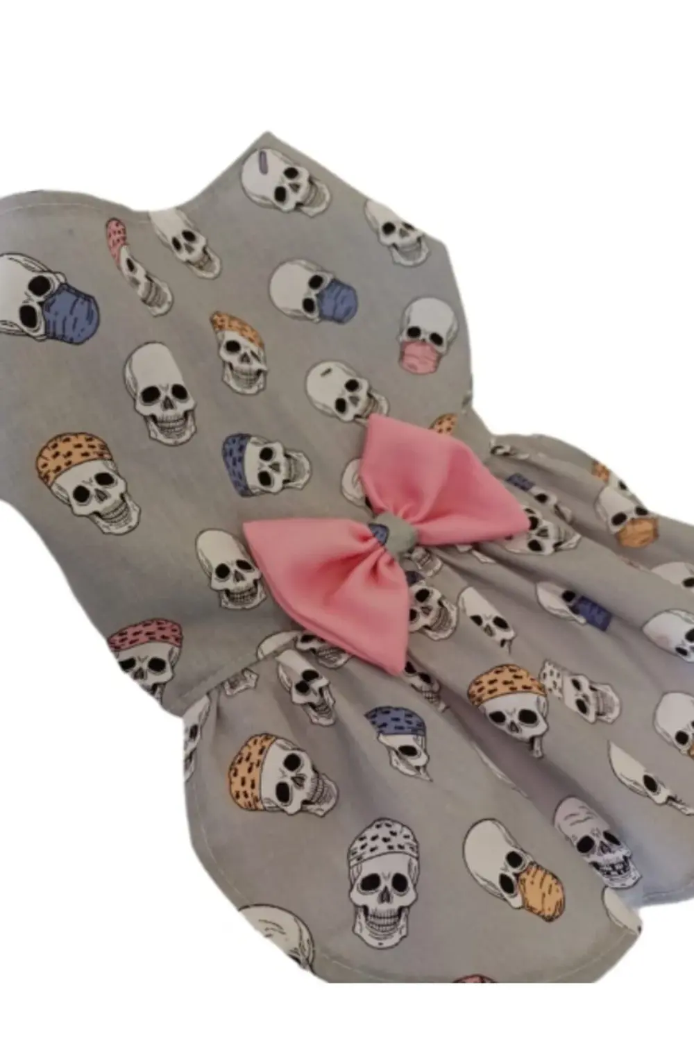 Kuru Kafa Desenli Pembe Papyonlu Tüllü Gri Dişi Kedi Köpek Kıyafe