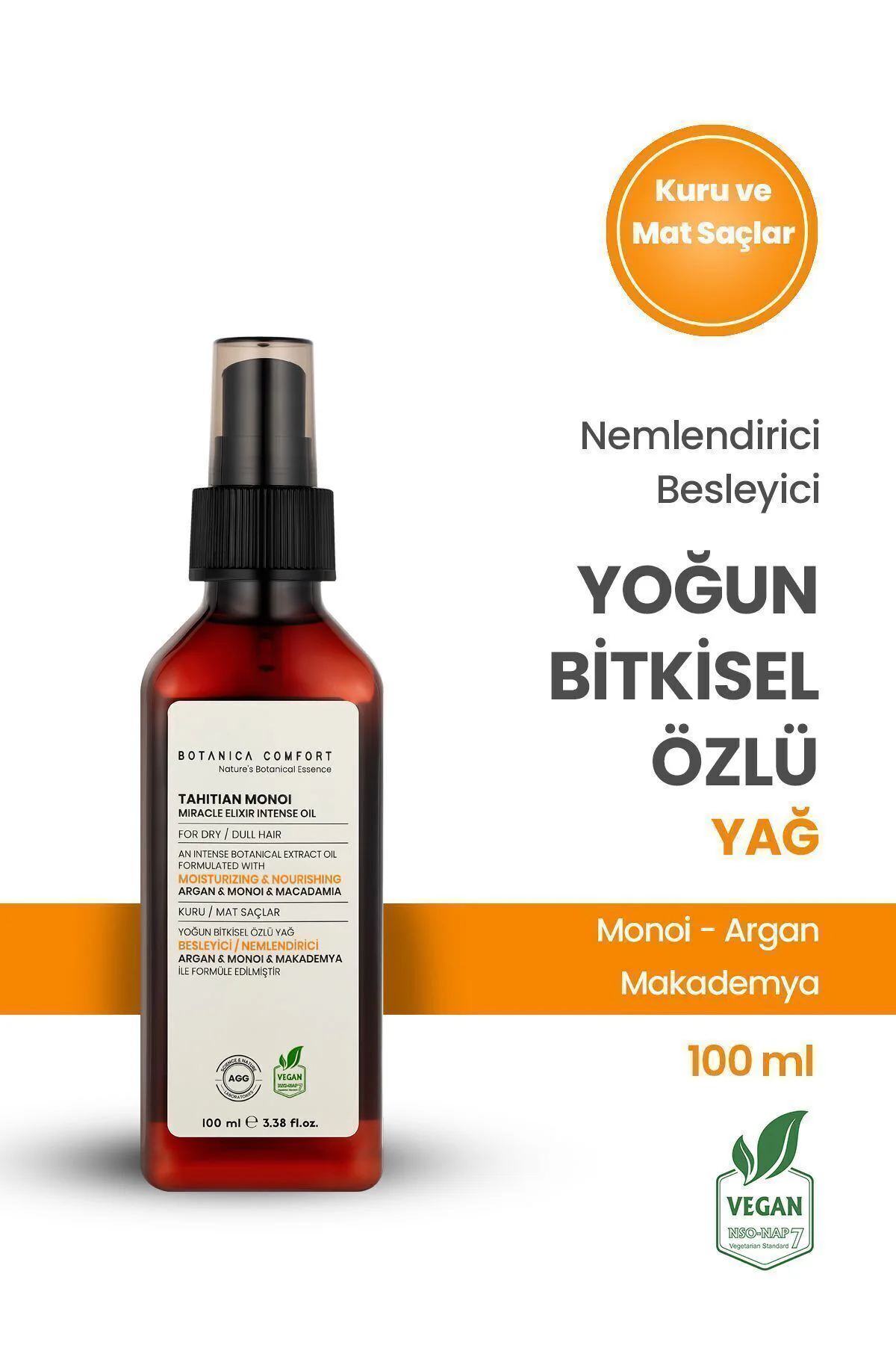 Kuru Ve Yıpranmış Saçlar Için Monoi - Argan Ve Makademya Yağ Içerikli Saç Bakım Yağı 100 ml