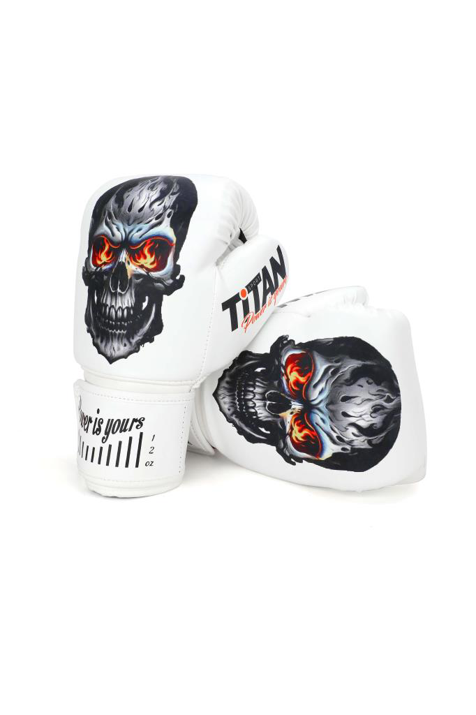 Titan Sport Kurukafa Desenli Beyaz Boks Eldiveni