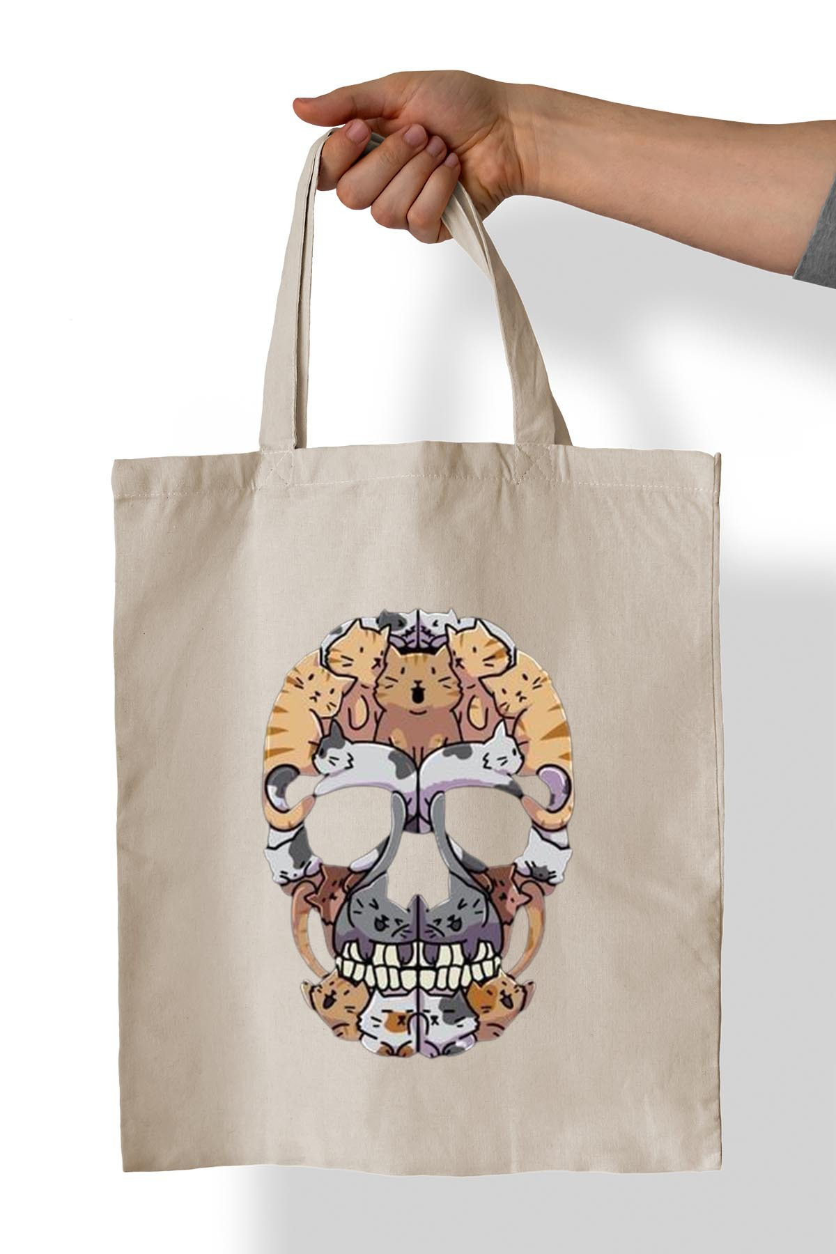 Remonz Kurukafa Kedi Baskili %100 Pamuk 35X38 Cm Bez Çanta