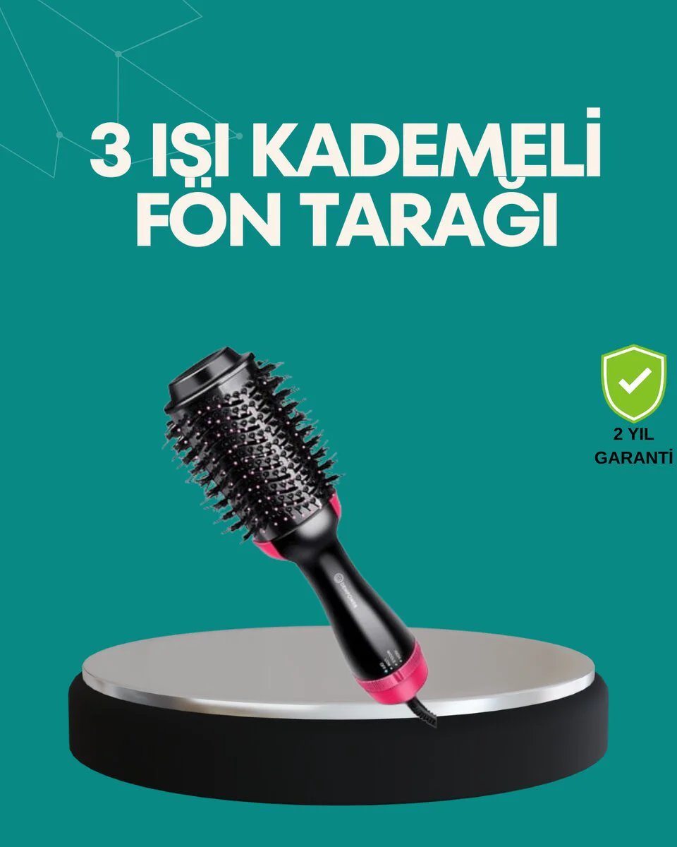 Kurutmalı Saç Şekillendirici Fönlü Fırça 1200W - Negatif İyon ve 360° Dönebilen Kablo