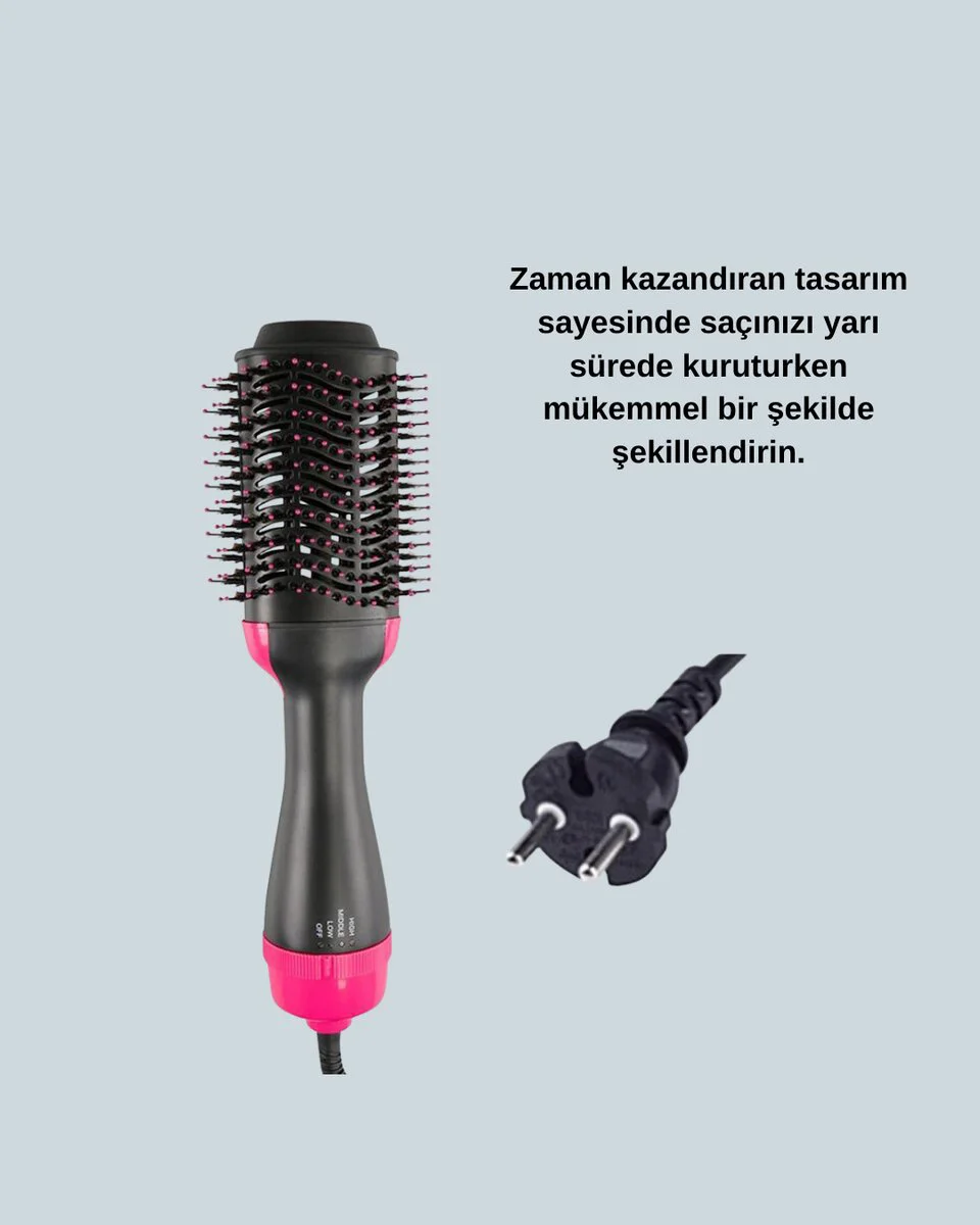 Kurutmalı Saç Şekillendirici Fönlü Fırça 1200W - Negatif İyon ve 360° Dönebilen Kablo