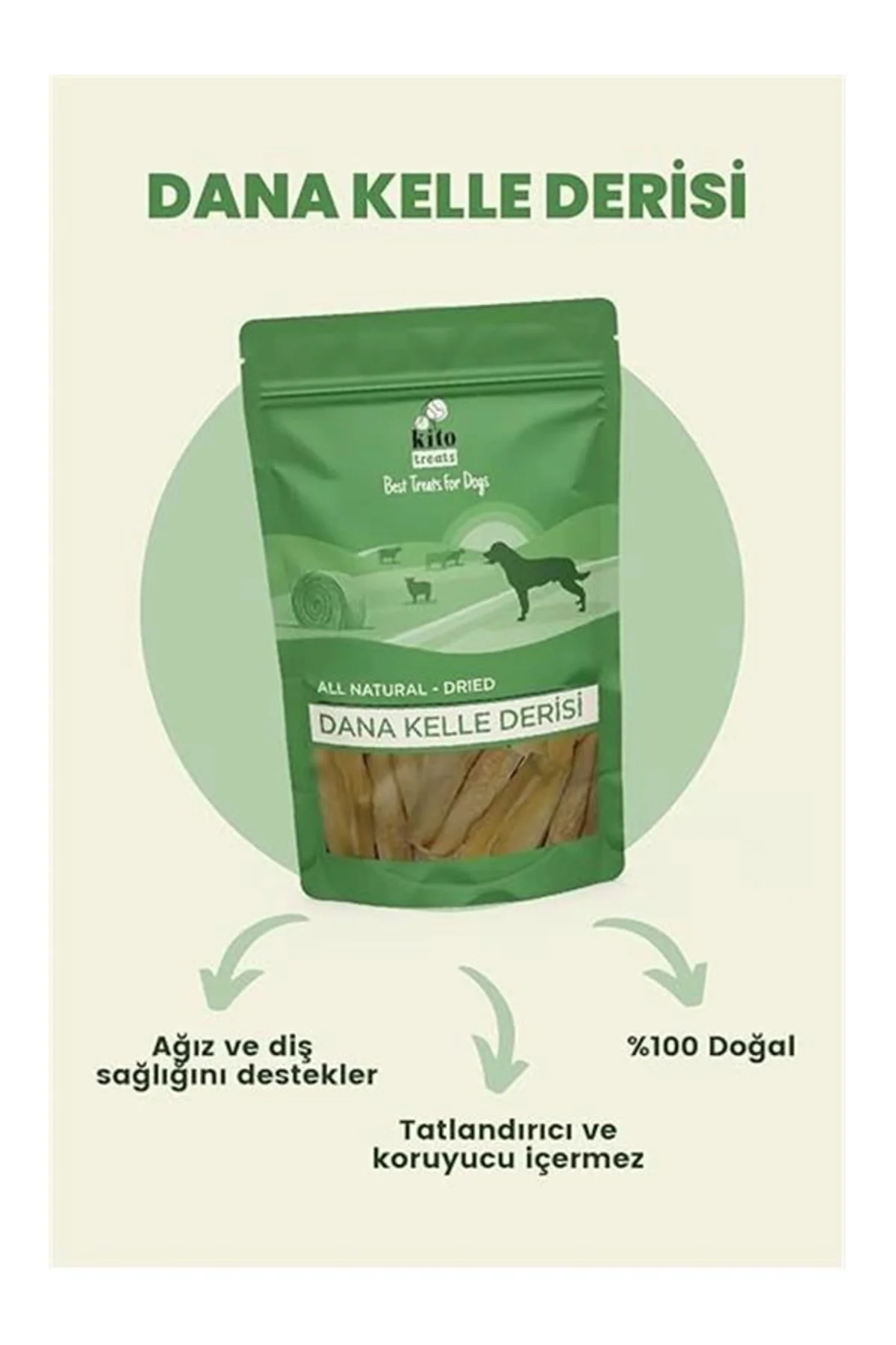 Kurutulmuş Dana Kelle Derisi Çiğnemelik Köpek Ödül Maması%100 Doğal, Glutensiz, Organik 100 gr
