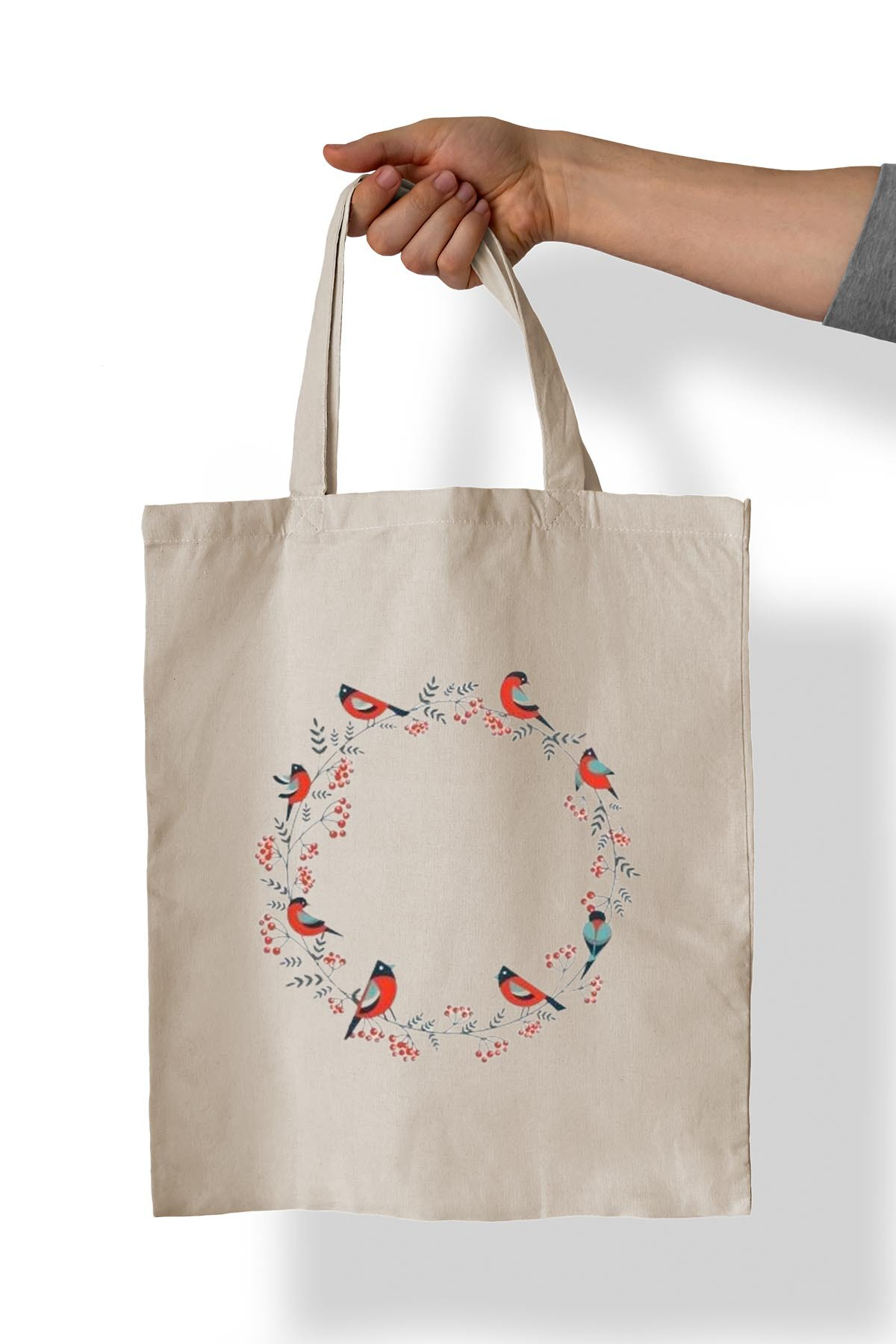 Remonz Kuş Çemberi Baskili %100 Pamuk 35X38 Cm Bez Çanta