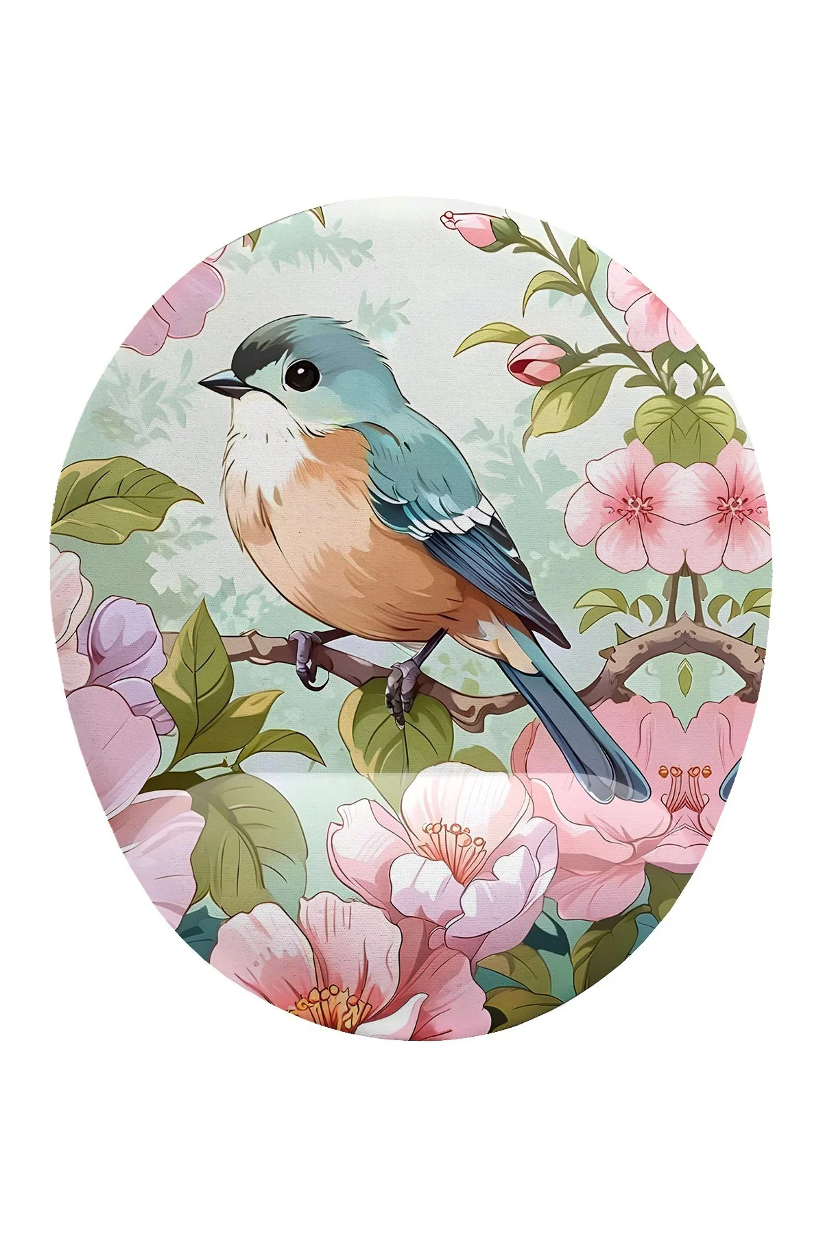 Kuş Çiçek Desenli Bilek Destekli Mouse Pad Ergonomik Kaymaz Taban