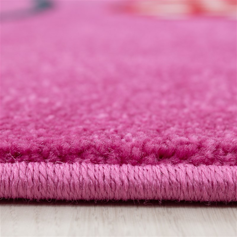 Kuş Figürlü Pembe  Çocuk Odası Halısı Antialerjik Leke Tutmaz Yum