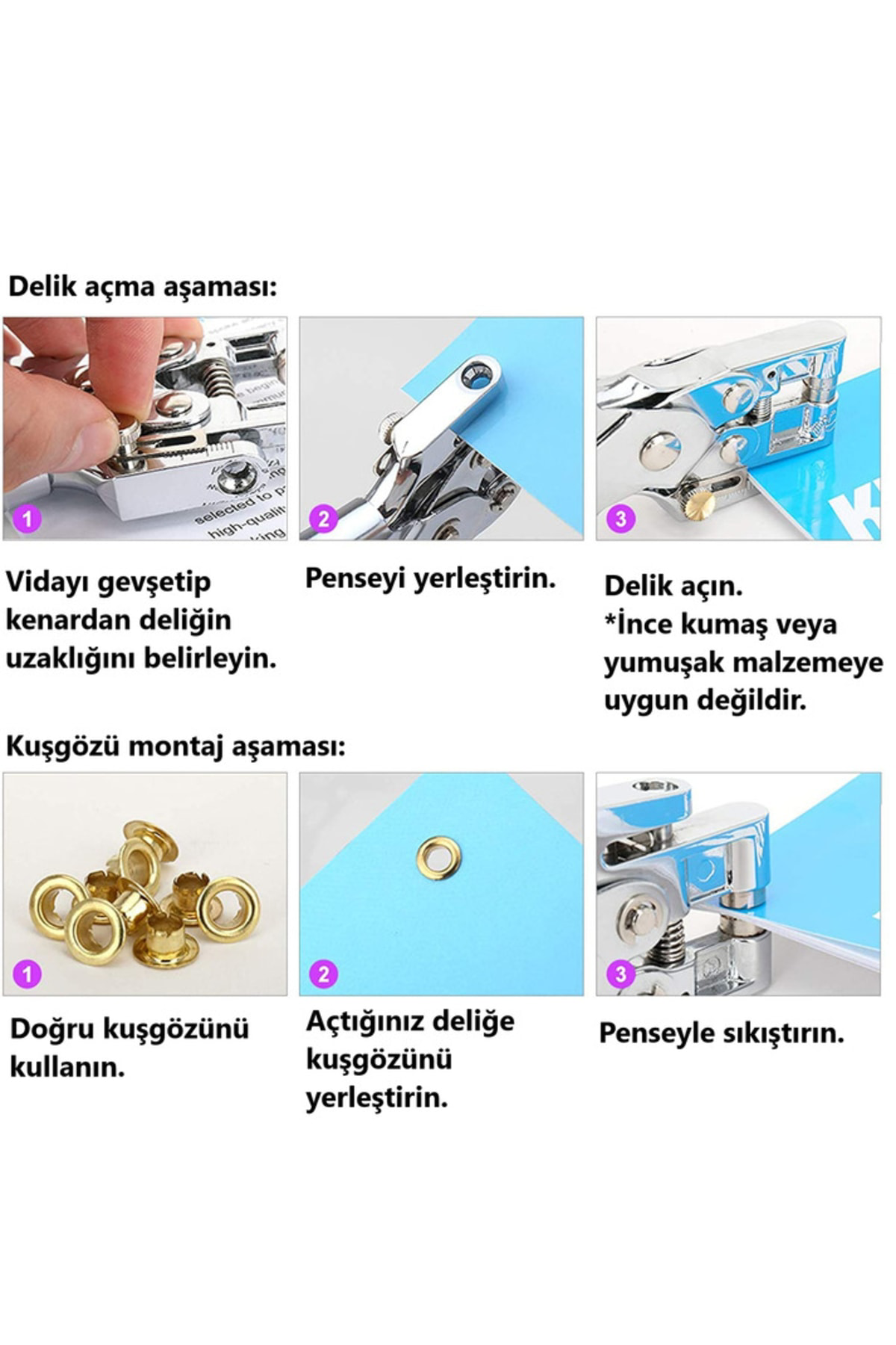 Tuhafiyecimiz Kuşgözü El Montaj Pensesi Ve Delici - Kopça Makinesi (100 Adet Ku