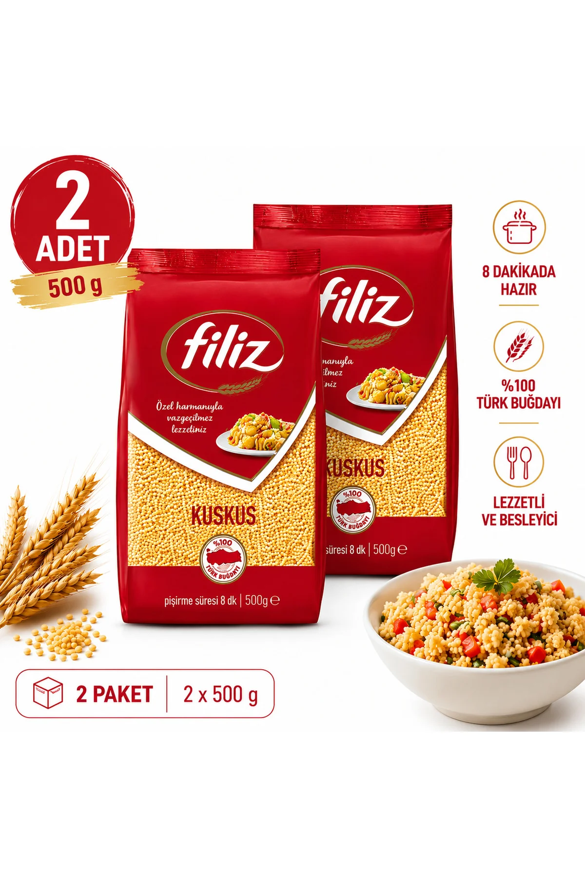 Kuskus Makarna 500 g 2 Adet - Pratik Lezzet %100 Türk Buğdayı - Güven Bitkisel Fiyatı, Yorumları ve Özellikleri