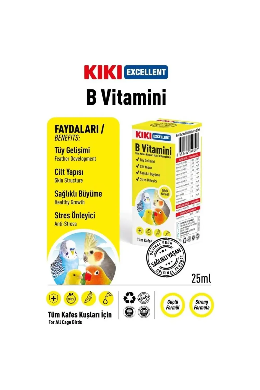 Kuşlar için B Vitamini Sıvı Damla 25 Ml