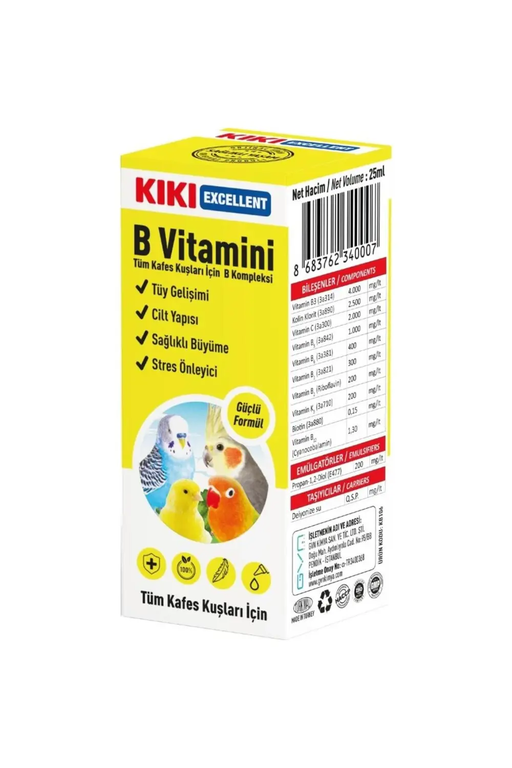 Kuşlar için B Vitamini Sıvı Damla 25 Ml