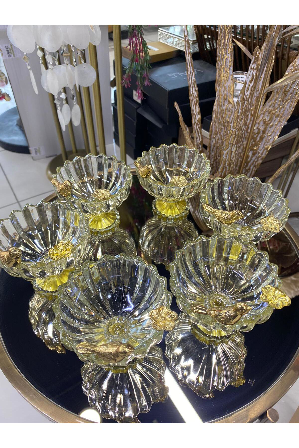 Elif Aksesuar Kuşlu Çerezlik Gold 6 Lı Kase