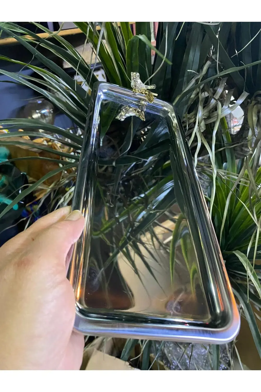 Kuşlu Metal Dikdörtgen Sunum Tepsisi