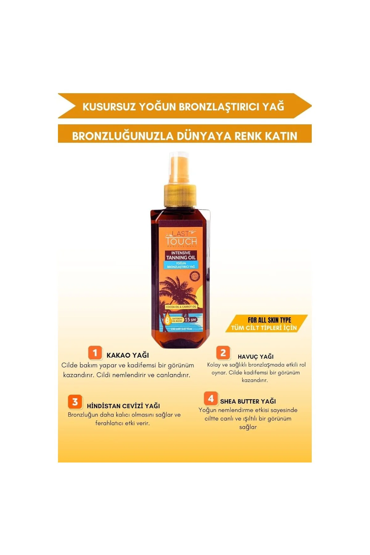 Kusursuz Yoğun Bronzlaştırıcı Yağ 150 ml (8 Farklı Doğal Yağ)