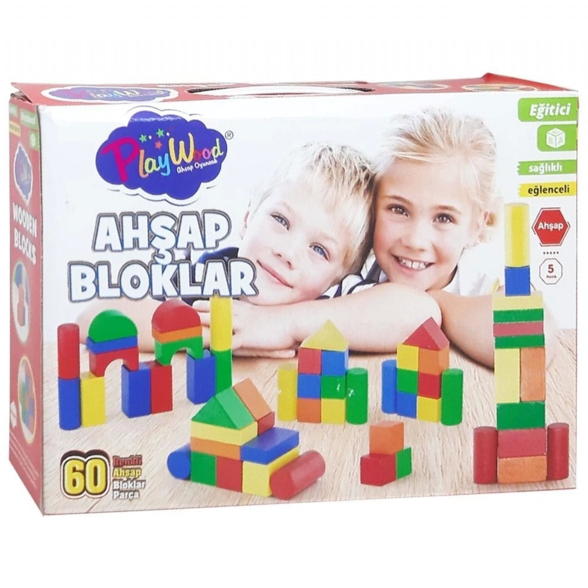 Kutuda Ahşap 60 Parça Renkli Bloklar Kutuda Ahşap 60 Parça Renkli Bloklar
