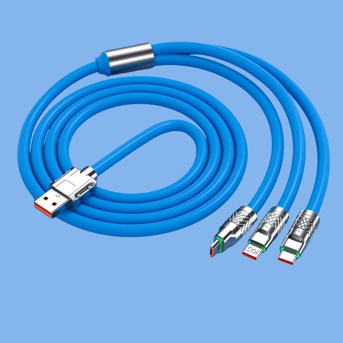 Kutulu  3 Şarj Aleti 1 Arada Çinko Alaşım Hızlı Şarj Kablosu Mavi