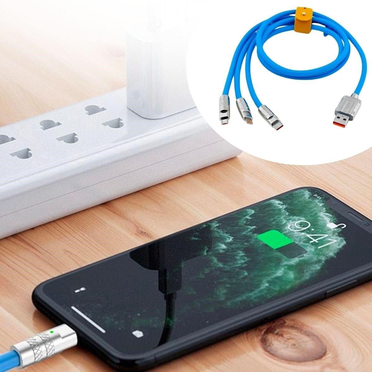 Kutulu  3 Şarj Aleti 1 Arada Çinko Alaşım Hızlı Şarj Kablosu Mavi