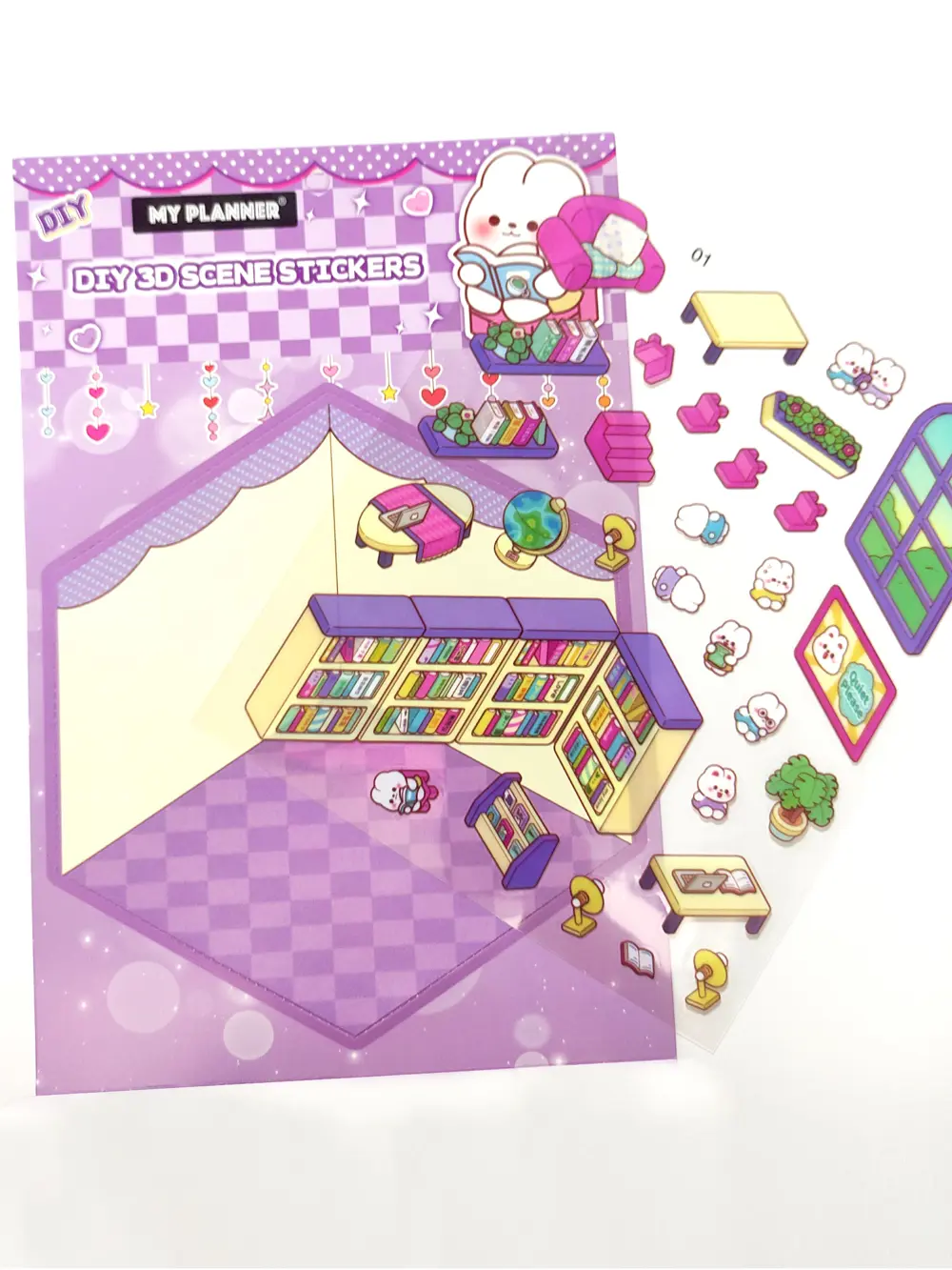 Kütüphane izometrik Sticker Yapım Seti 3d Etiket Yapışkanlı Çıkar