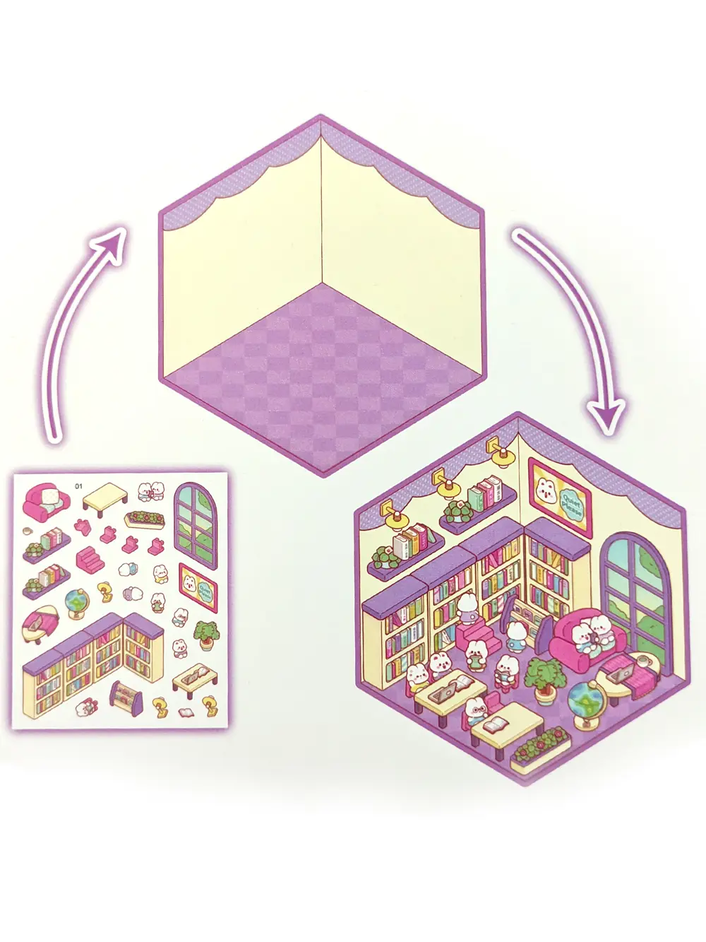 Kütüphane izometrik Sticker Yapım Seti 3d Etiket Yapışkanlı Çıkar