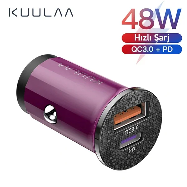 KUULAA 42W USB + Type-C Çift Çıkışlı Mini Hızlı Araç Şarj Cihazı-1852 KUULAA 42W USB + Type-C Çift Çıkışlı Mini Hızlı Araç Şarj Cihazı-1852
