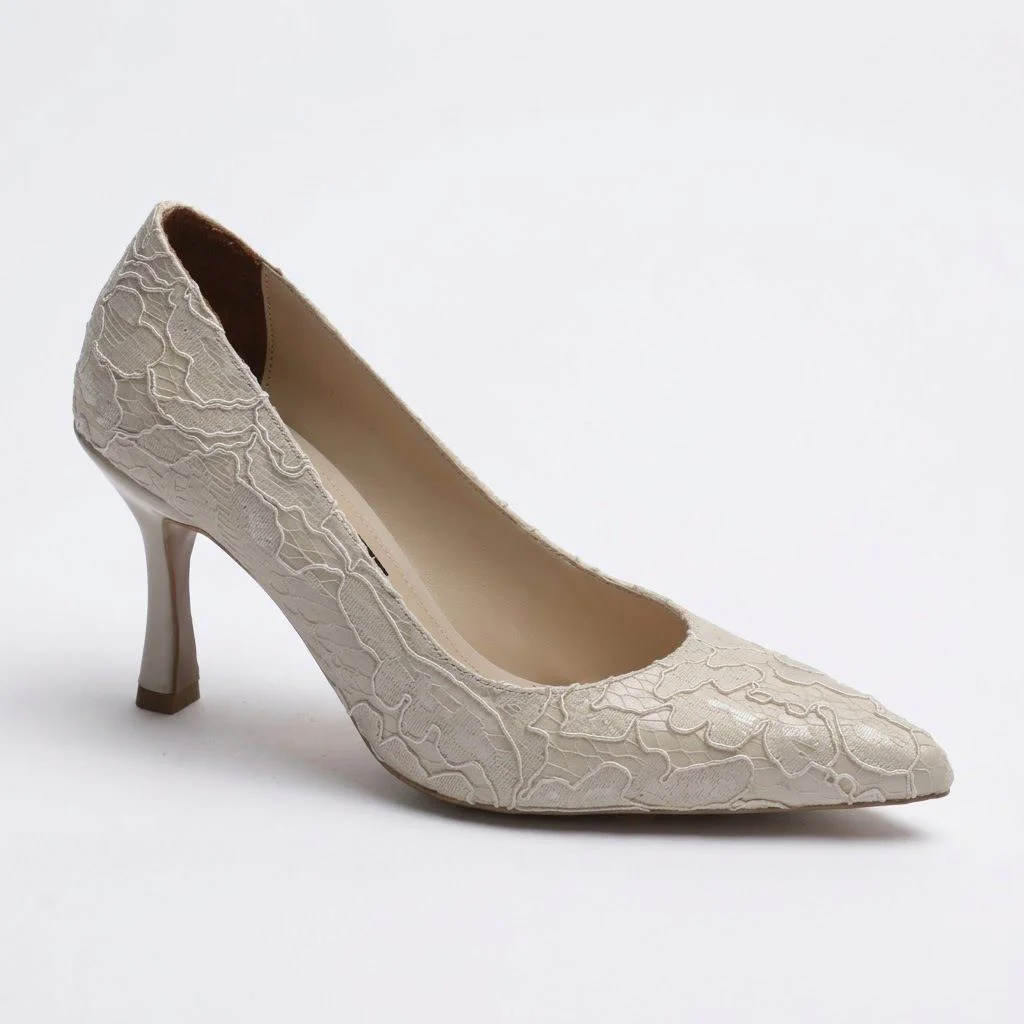Kuum London K70-4777 Bej Ökçeli 7 Cm Kadın Abiye Ayakkabı